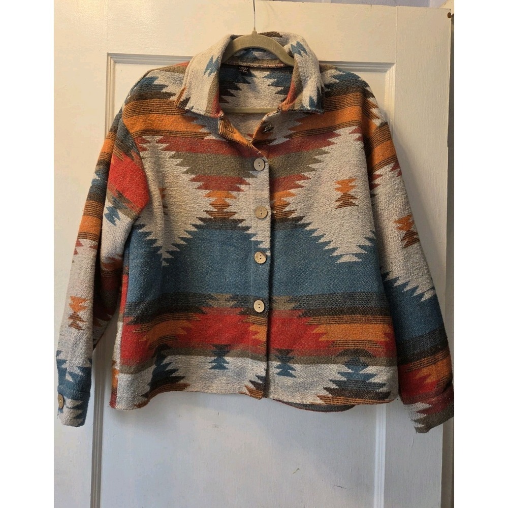 Emery Rose Aztec Southwest Button Front Jacket M Boho Western Shacket Style